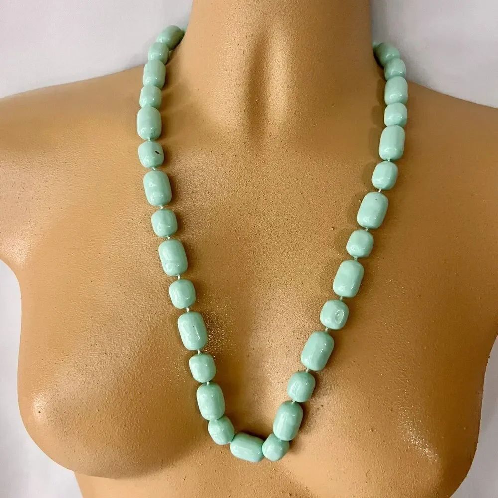Vintage Lucite Necklace Baby Blue Potato Beads Chunky Beaded 24“ 4655